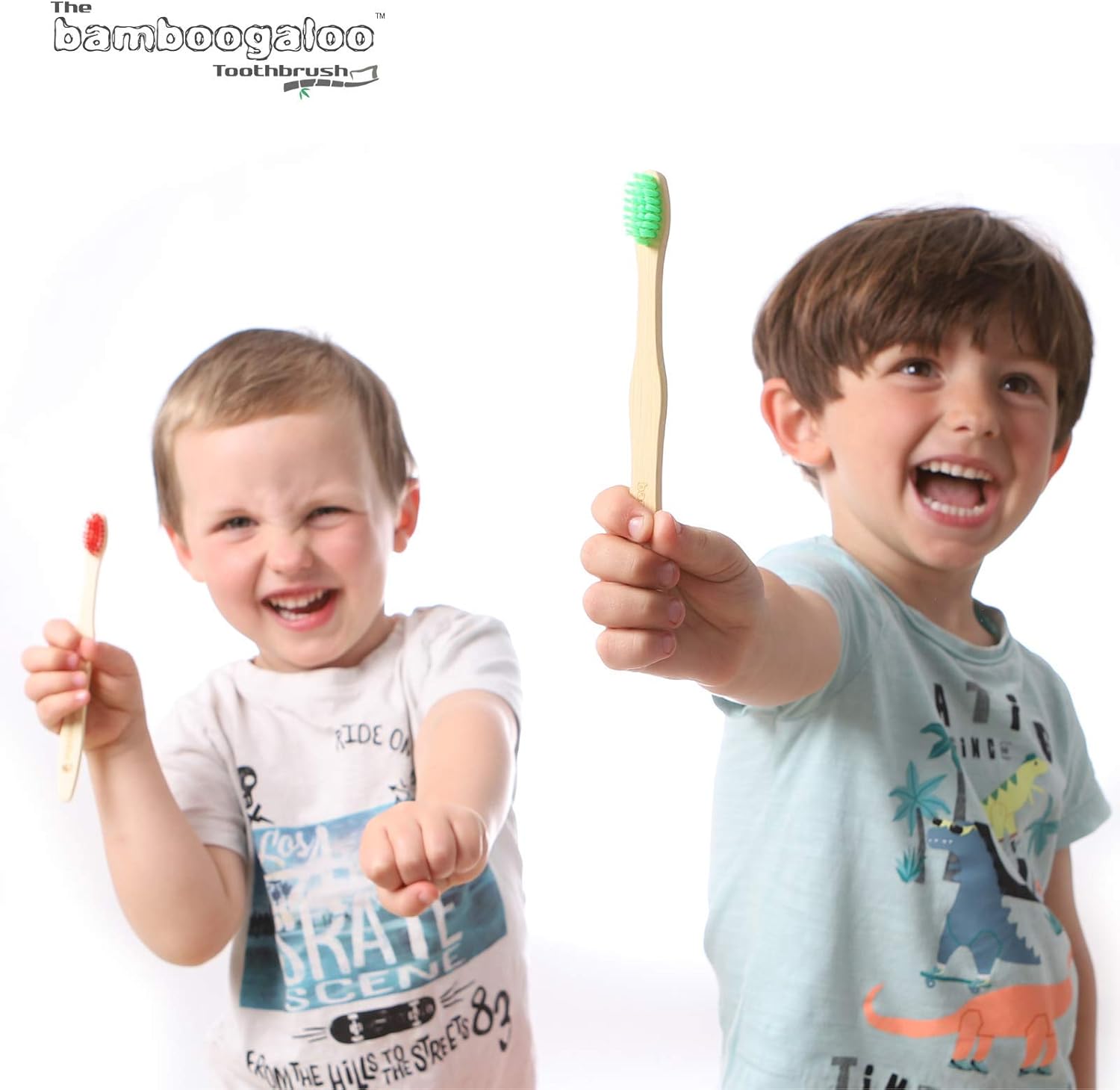 BAMBOOGALOO Kids Bamboo Toothbrush Set, 4 Pack Organic Rainbow Kids Toothbrushes & Ultra-Soft Cotton Swabs - Image 4