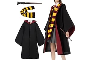 Utaomld Magician Robe with Scarf Spell Wand, Wizard Cloak Halloween Christmas Witches Carnival Costumes Teens Adult Cape