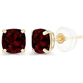 Solid 14K Gold 5mm Cushion Cut Genuine Birthstone Stud Earrings For Women | Hypoallergenic Studs | Natural or Created Gemstone Stud Earrings For Women