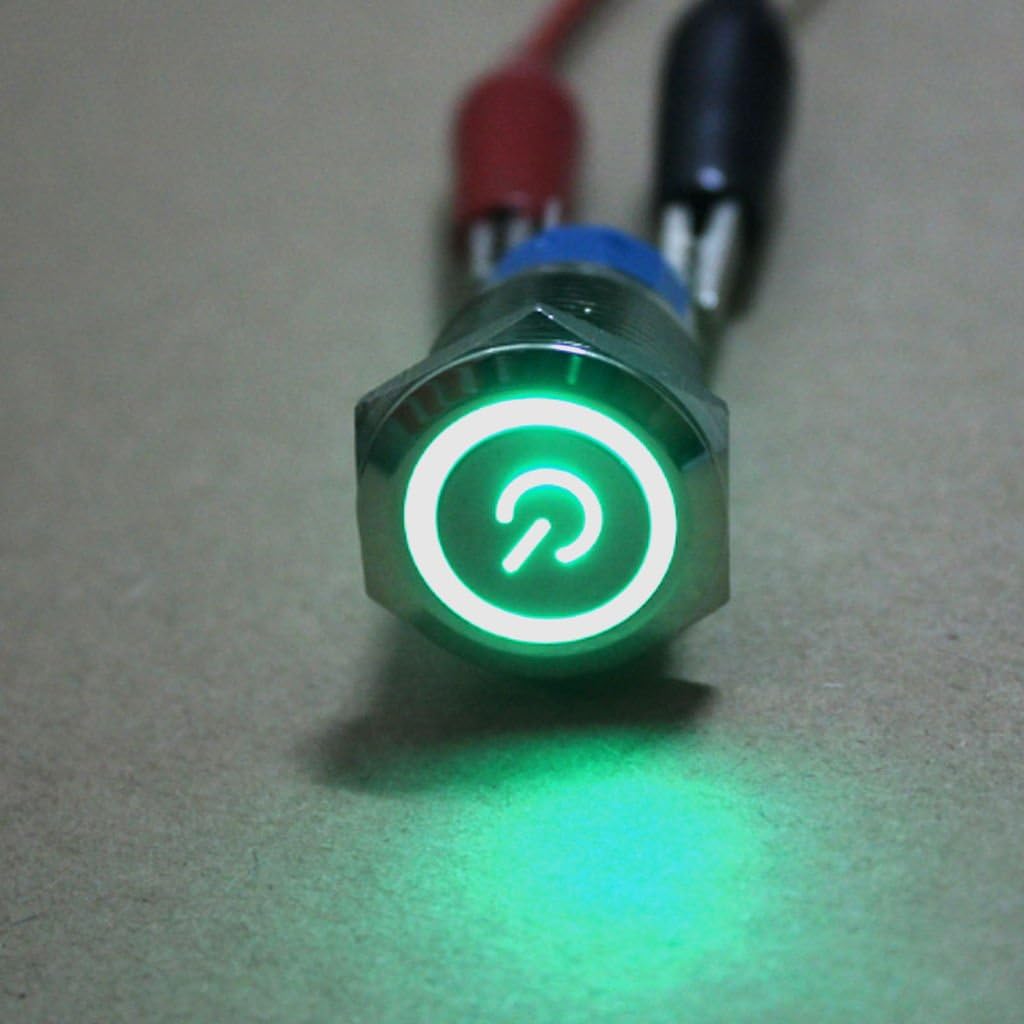 Winwill® New 19mm 12V Green LED Power Symbol&Angle Eye Metal Push Button On/Off Switch
