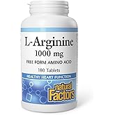 Natural Factors L-Arginine 1000 mg, 180 Tablets, HIGH POTENCY, Supports Healthy Heart Function, Proudly Canadian