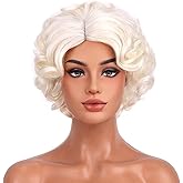 BERON Short Blonde Curly Wig Natural Platinum Blonde Wavy Wigs for Cosplay Costume Party Come with Wig Cap