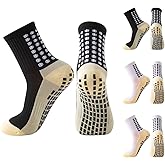 KeepRank Non Slip Socks 4 Pairs Anti Slip Football Socks Men's Athletic Anklets with Grips for Yoga Basketball Sports