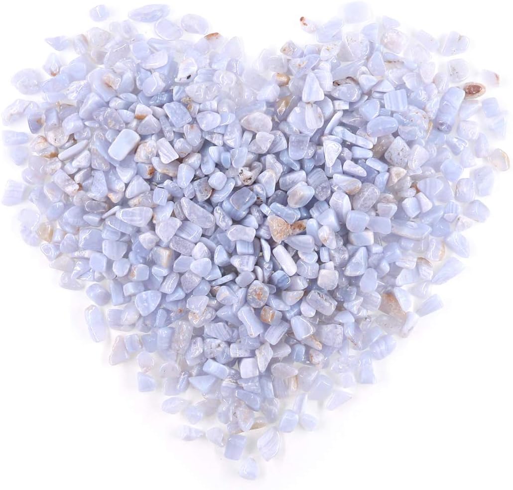 Hardscaping Materials - Swpeet 1 Pound Blue Chalcedony Small Tumbled Chips Stone Gemstone Chips Crushed Pieces Irregular Shaped Stones Crystal Chips Stone Perfect for Jewelry Making Home Decoration