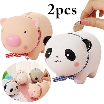 Coxeer 2PCS Piggy Bank Creative Cartoon Lovely Animal Money Coin Bank Saving Toy