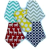 Ultimate Bandana Bib by Regaroo – Cotton Front & Fleece Back with Adjustable Snaps 0-24 Months (5 Pack Set)
