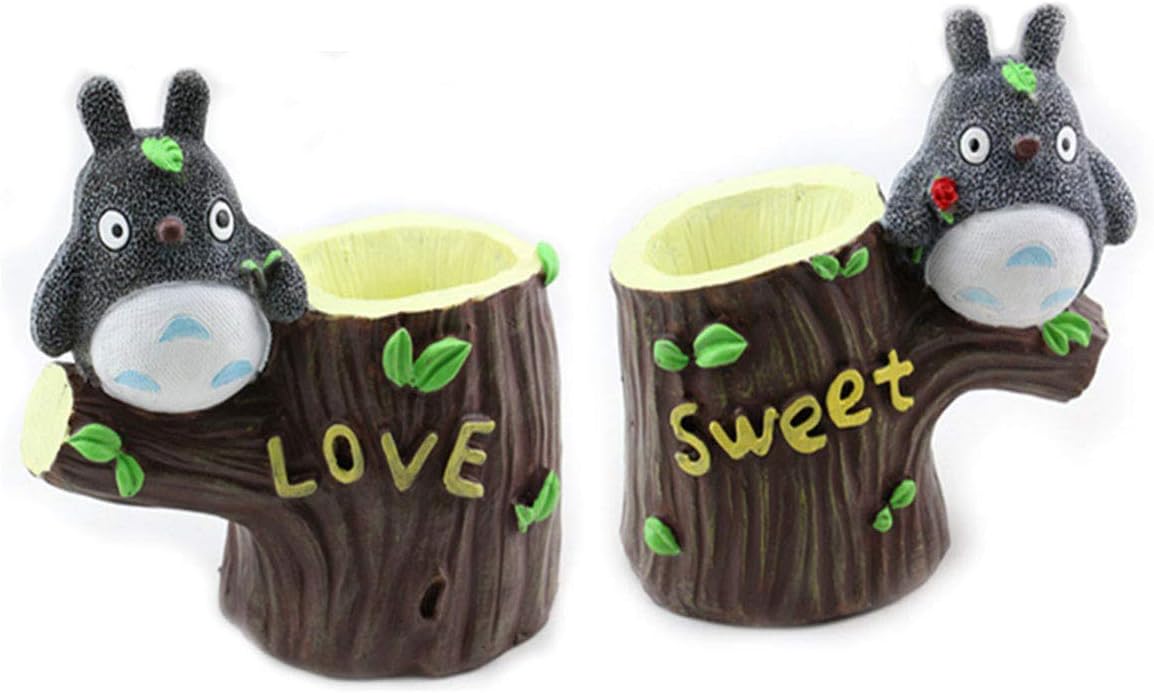 UTOPIAY Mini Flower Pot, Totoro Tree Stump Design Succulent Pots with Drainage, Resin Planter for Bed Office Ideamicro Landscape Ornaments