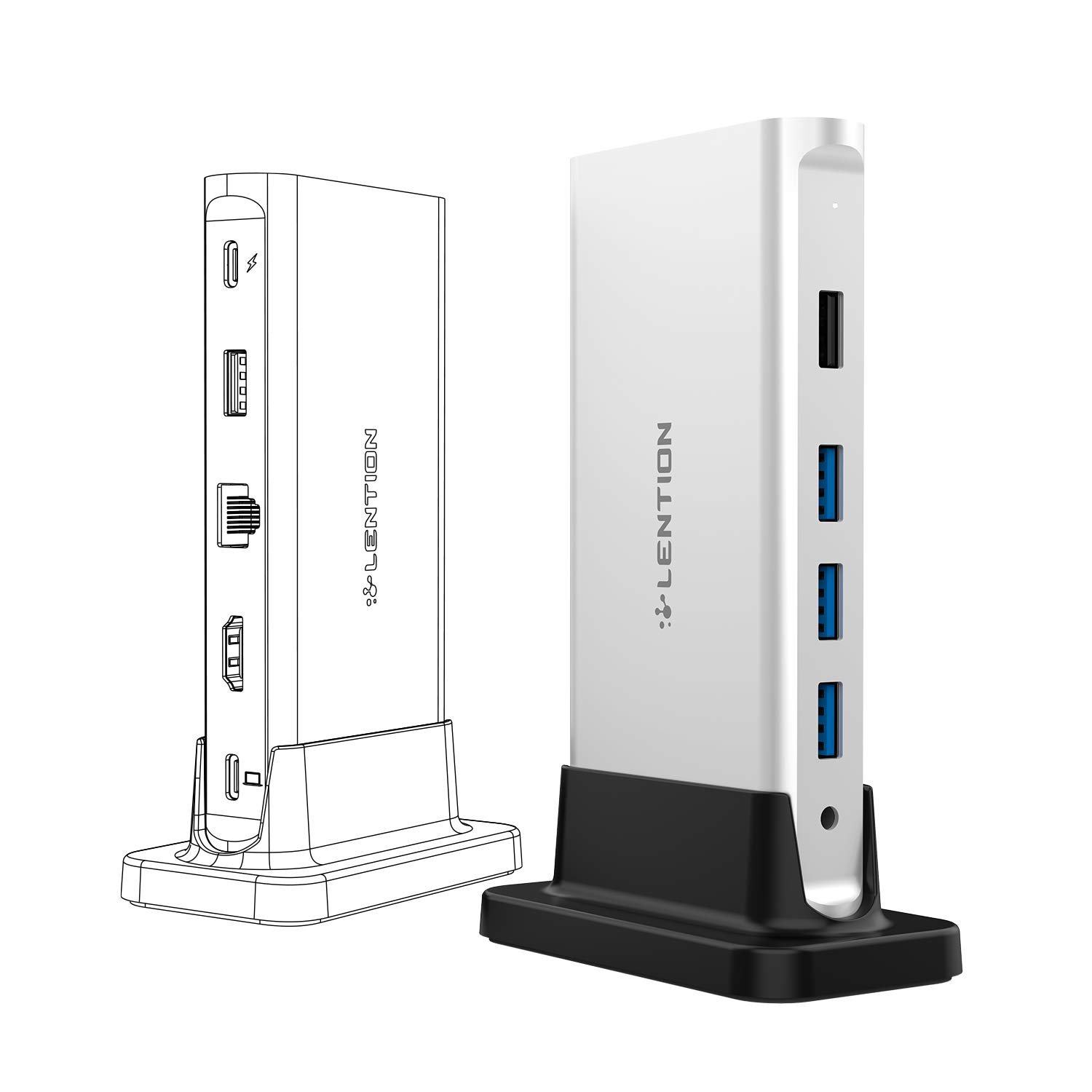 LENTION USB C Docking Station with 100W Power Pass-Through, 4K HDMI, Gigabit Ethernet, USB 3.0, USB 2.0 and Aux Adapter Compatible 2020-2016 MacBook Pro, New Mac Air/Surface, More (CB-D53, Silver)