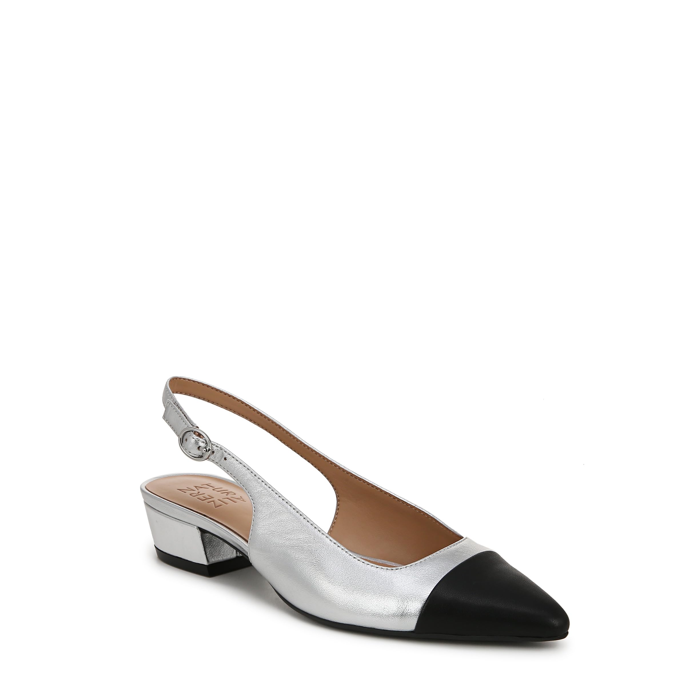Naturalizer Womens Banks Slingback Pointed Toe Pump Silver/Black Toe Cap 6.5 W