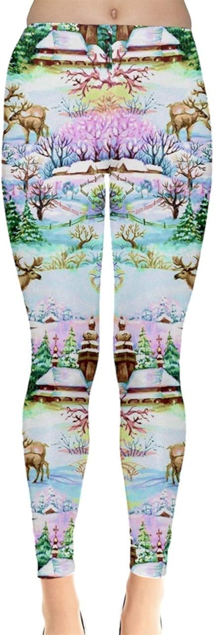 CowCow Women's Funny Xmas Leggings Christmas Lights Kitty Cat Aztec Printed Tights, XS-5XL