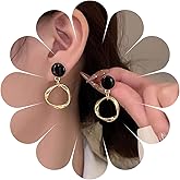 Erimberate Bohemian Enamel Onyx Stud Earrings Gold Hollow Circle Hoop Dangle Earrings Black Enamel Circle Earrings Minimalist Circle Drop Earrings Jewelry for Women Gifts