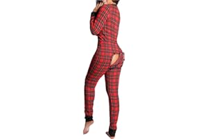 Mieeyali Women's Sexy Butt Button Back Flap Jumpsuit V Neck Long Sleeve Romper Bodycon Pajamas One Piece