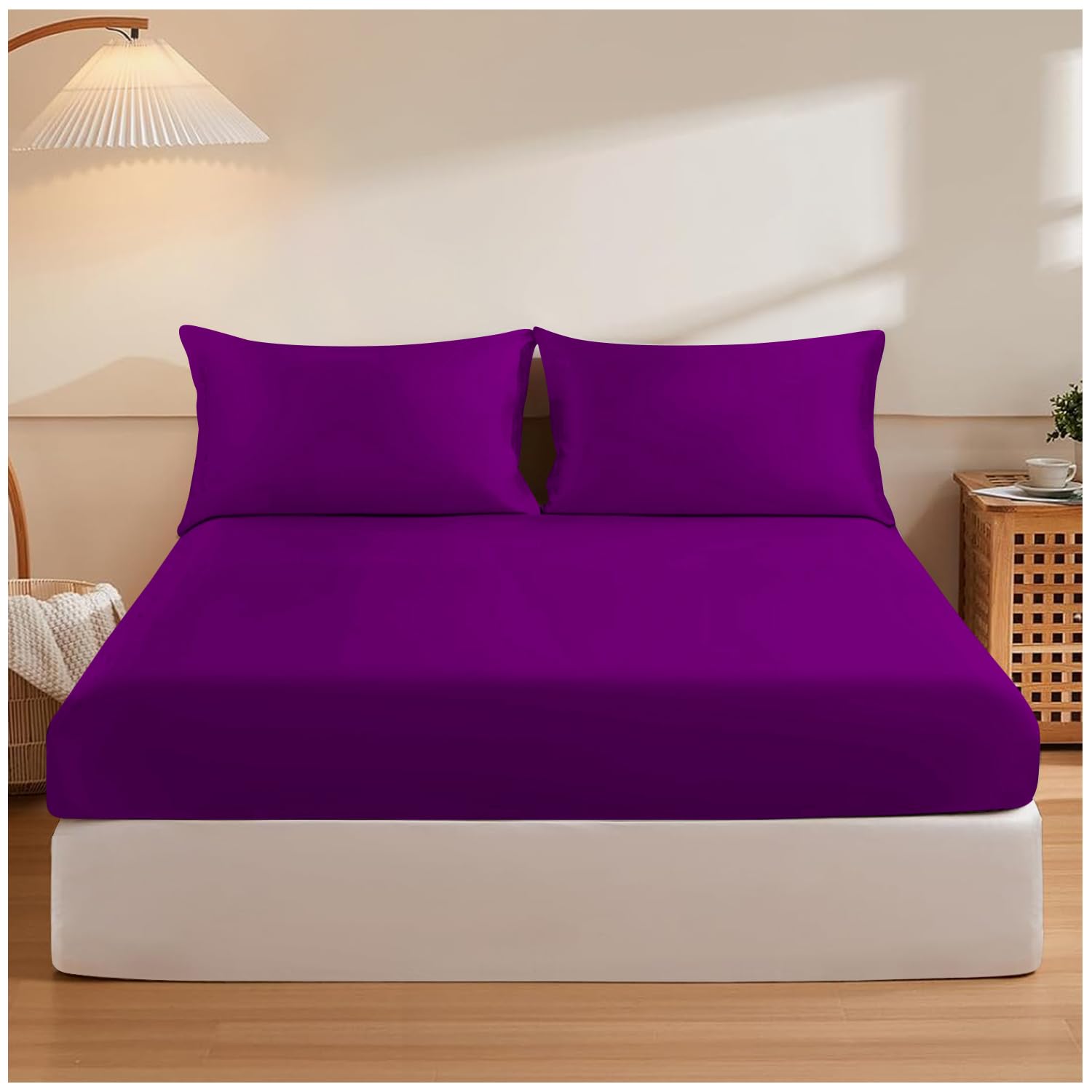 GC GAVENO CAVAILIA Easy Care Polycotton Fitted, Plain Dyed Bed Sheets OR Housewife Pillowcases 2 Pack, Polyester-Cotton, Berry, Single — image 1