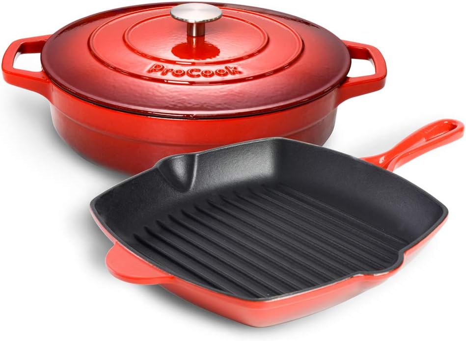ProCook Cast Iron Cookware Set 2 Piece Graduated Red Induction