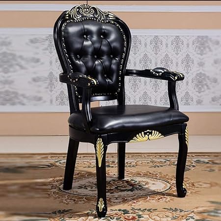 ZGQA-GQA Silla de comedor Silla de cuero Negro de madera tallada oro
