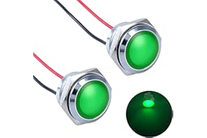 DMWD 2Pcs 16mm 12V-24V 20mA Metal Energy Saving LED Indicator Light Spherical Round Signal Lamp 0.47" Mounting Hole Waterproof with 15cm/5.91in. Wire for Car Truck Boat Green LED