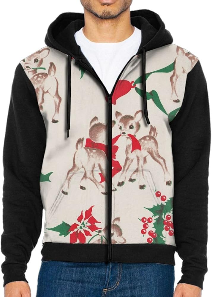 Lovely Reindeer Christmas Mens Zip Up Hoodie Sweatshirts With Hat And Pockets at Amazon Menâs 