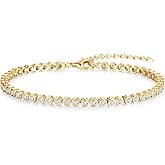 FANCIME 925 Sterling Silver Tennis Bracelet Round Cubic Zirconia Classic CZ Gemstone Imitation Diamond Bracelet Fine Jewelry Birthday Gifts for Women Mom Wife Her, Chain Length 6.3+1.6 Inch