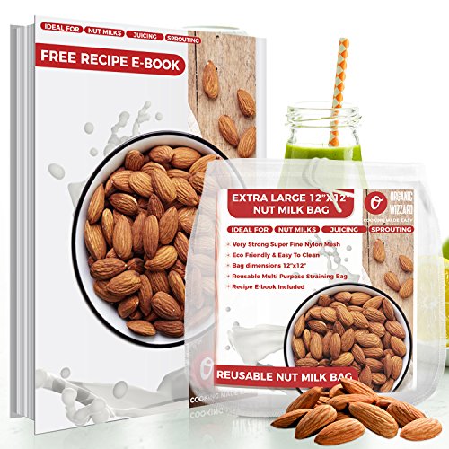 Organic Reusable Nut Milk Bag – Best Quality Almond Milk Bag and Muslin Strainer – Fine Nylon Mesh Cheesecloth & Cold Brew Coffee Filter – 12”x12” Premium Quality Food Sack + Free Ebook - Thumbnail 7