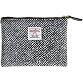 Harris Tweed Coin Purse Handmade Lipstick Bag Vintage British Portable Credit Card ID Wallet with YKK Zipper for Women men (Grey, Medium)