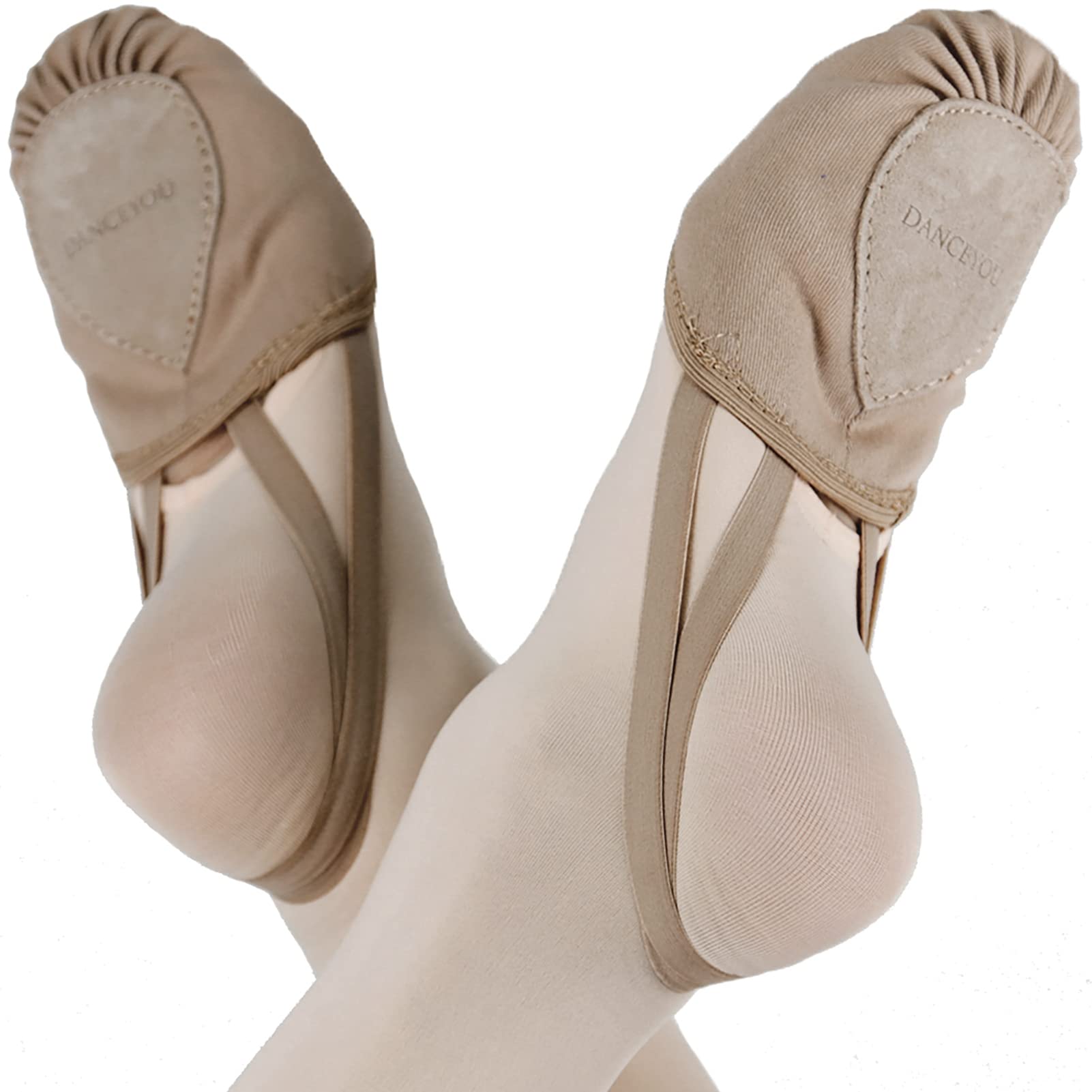 DANCEYOU Stretch Canvas Lyrical Shoes for Girls Womens Half Soles Pirouette Contemporary Turners Dance Shoes