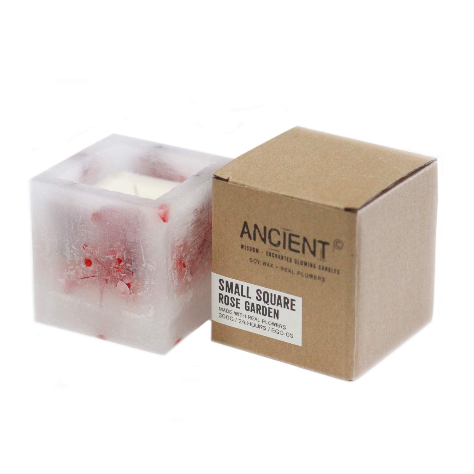 Luxurious Enchanted Glowing candles with Natural soy wax, Organic fragrance and real flowers (Rose, Small Square Jar)