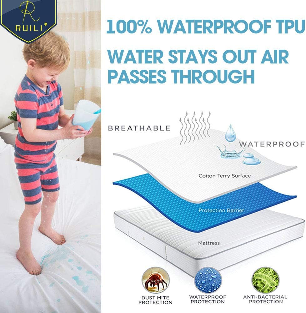 Ruili 2 Pack Twin Size Premium 100% Waterproof Mattress Protector-Vinyl Free, Safe Fitted Mattress Protector - 10 Year Quality Assurance: Home & Kitchen