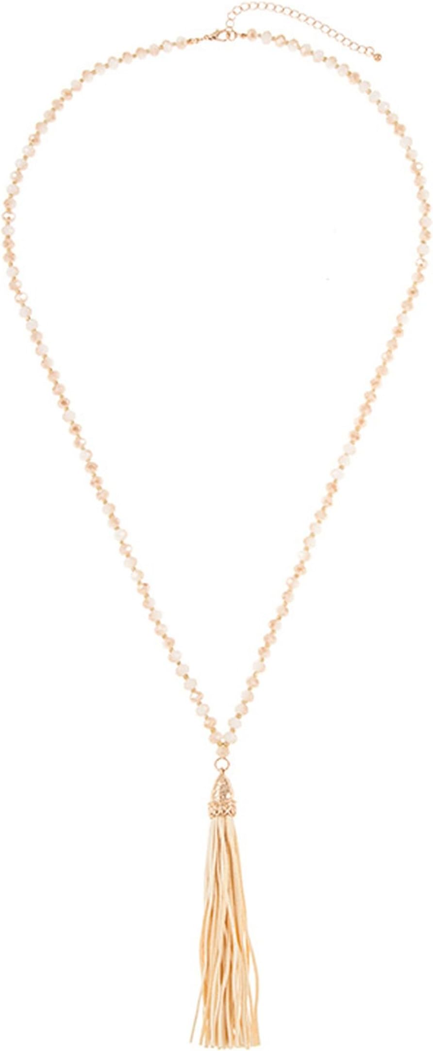 GlitZ Finery BEADED GLASS ORB DETAILED SUEDE TASSEL NECKLACE