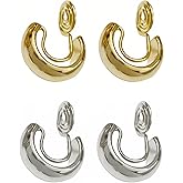 2 Pairs Clip on Earrings for Women Dainty Gold Clip on Hoop Earrings Silver Non-pierced Ear-rings with Invisible Clip Wedding Party Prom Ear Jewelry Accessories