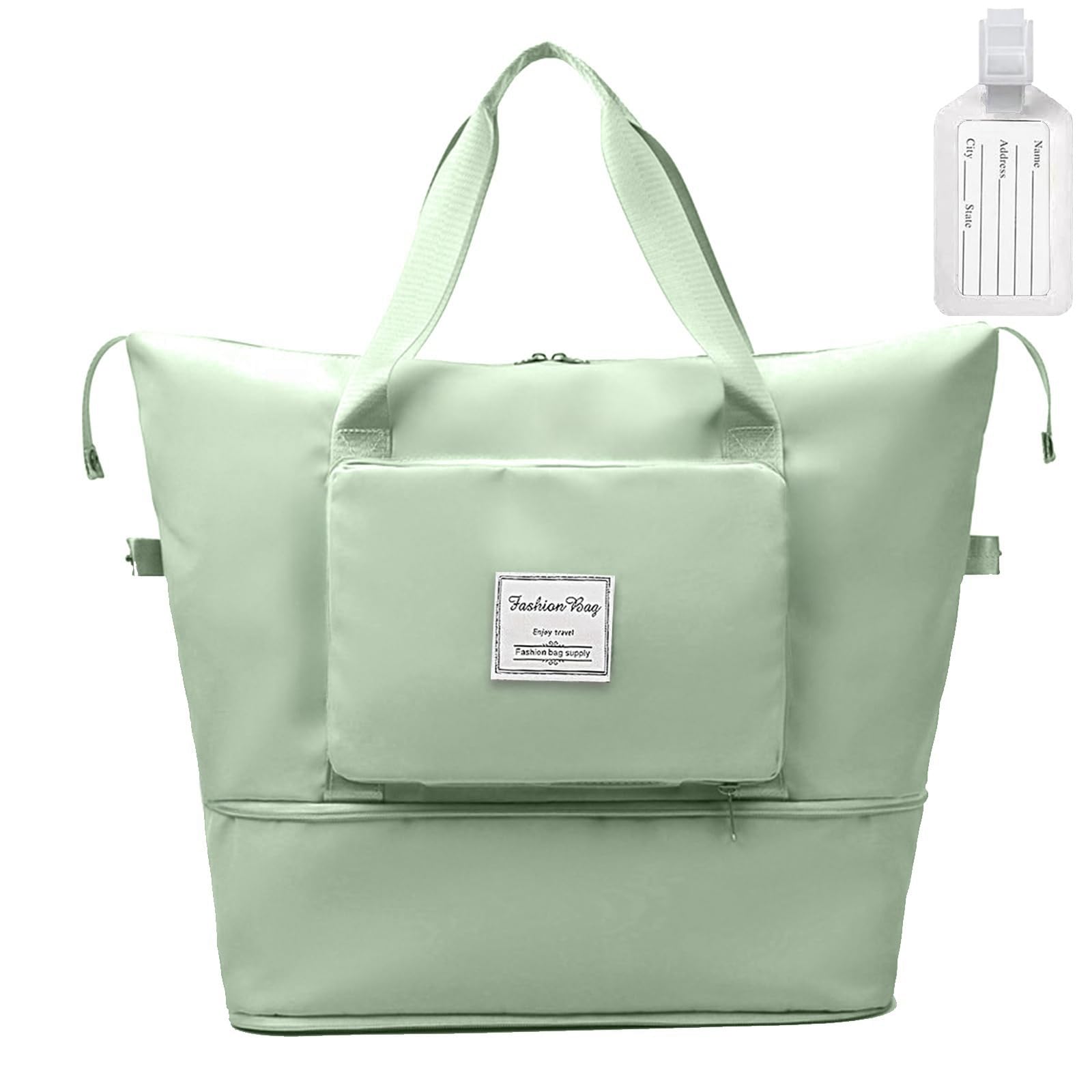 flintronic Travel Duffel Bag, Foldable Gym Bag Overnight Weekend Bags Women, Lightweight Hospital with Wet and Dry Separation Large Holdall Cabin for Sports - Green, 31.5 * 22 * 4.5CM