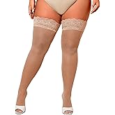 Hellomamma Plus Size Thigh High Stockings: Women Lace Anti-Slip Stay Up Sheer Pantyhose Lingerie Stockings for Sexy Women