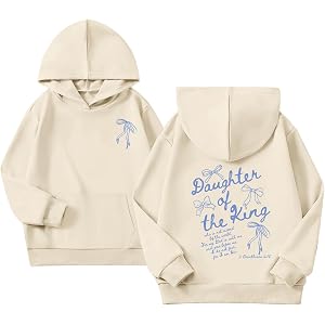 Fkatuzi Girls Christian Graphic Hoodies Cute Bow Hoodie Faith Jesus Sweatshirt Kids Bible Verse Daughter Of The King Pullover