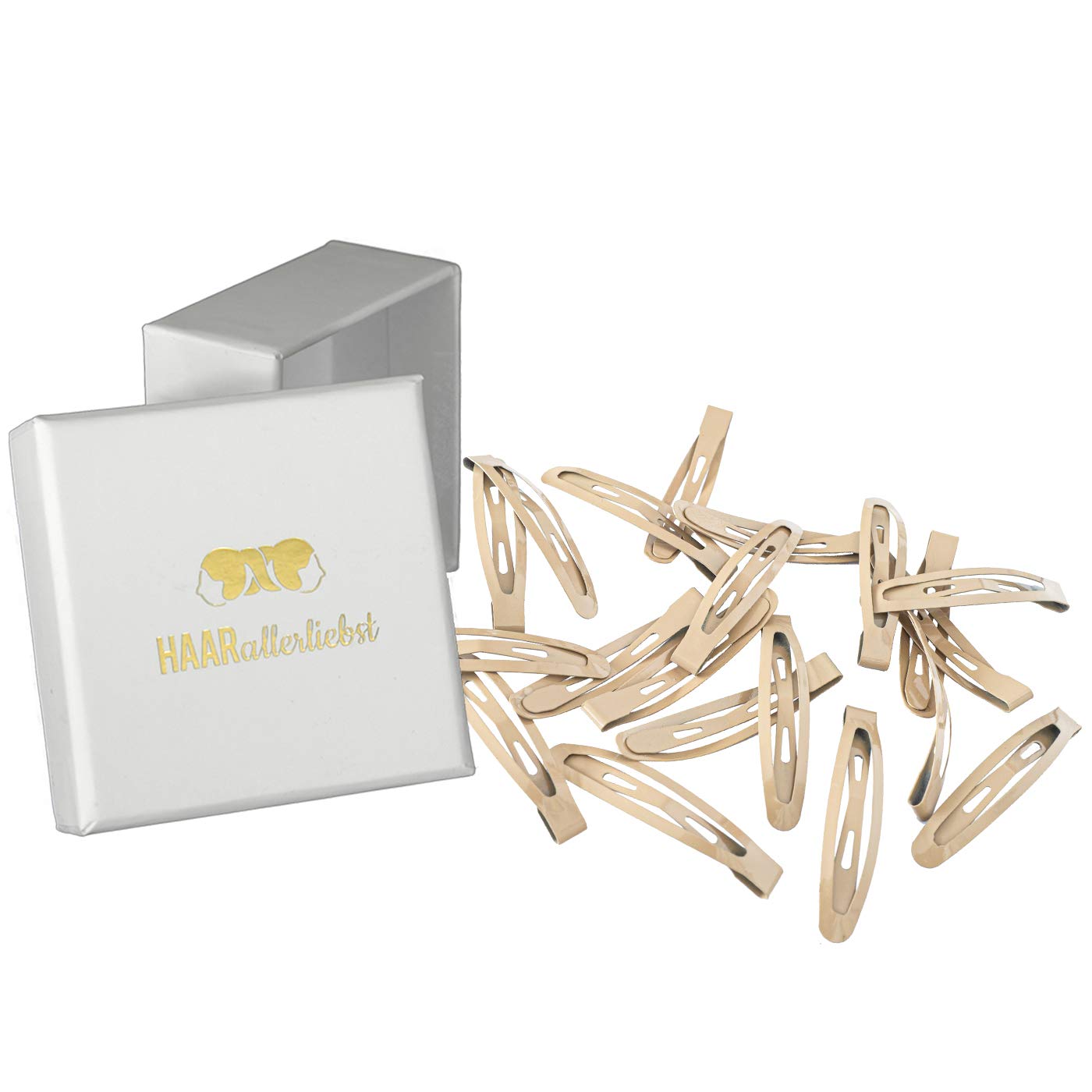 HAARallerliebst Hair Clips Small (Pack of 20 | Beige | 4.3 cm) with Box for Storage (Box Colour: White)