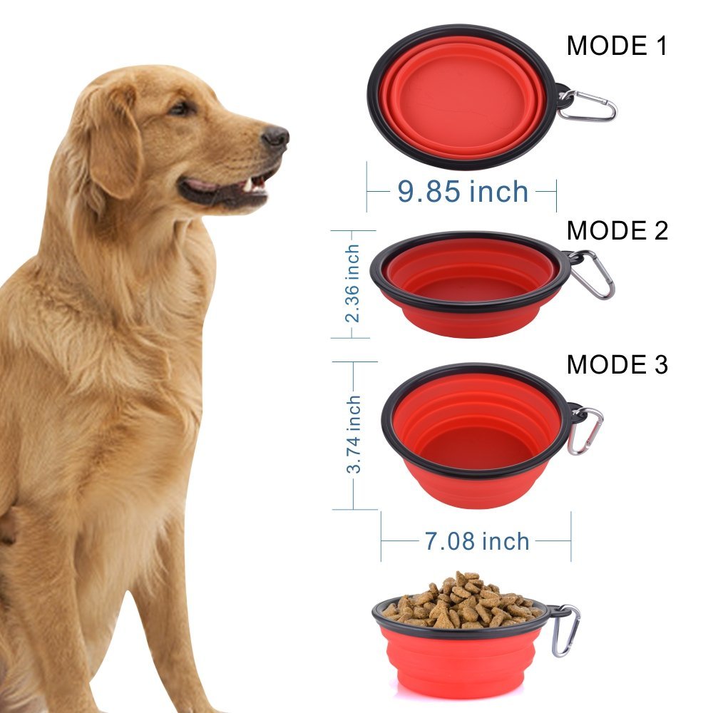 Guardians Extra Large Collapsible Dog Bowl, 102oz Portable Foldable Water Bowls Food Dishes with Carabiner Clip for Travel (Red)
