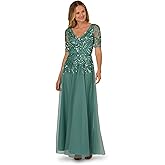 Adrianna Papell Beaded Mesh Long Dress, Green Slate
