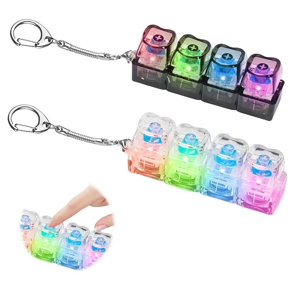 2Pcs Light Up Keyboard Fidget, Funny Fidget Keyboard with 4 Buttons, Portable Stress Relief Keyring, Ideal Stress Relief Gifts