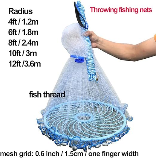 Fishing net 4/6/8/10/12 Ft Radius Hand Throw Nets Fishing