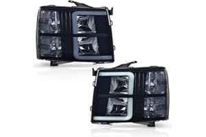 PIT66 LED DRL Tube Projector Headlights w/o Bulb Smoky Lens Black Housing Clear Reflector Fit Chevy Silverado 1500 2007-2013/