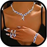 JEWEKY Royal Blue Jewelry Sets Wedding Rhinestone Necklace for Women