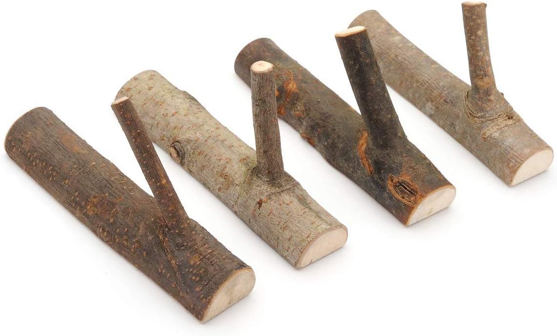 IVAILEX 4 Pack Vintage Real Wood Tree Branch Wall Hook, Rustic Decorative Wood Adhesive Hooks, Key Holder, Coat Hook, Strong Suction Hooks (Width 2cm-3cm)