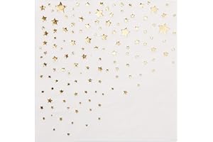 THE ESSENTIAL CONCIERGE Stylish Gold Cocktail Napkins, 100 Disposable Paper Napkins, 5x5 Inch Gold Star Napkins, 3 Ply Napkins, Disposable Wedding Cocktail Napkins