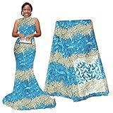 pqdaysun Rhinestones Beading African Net Lace Fabric 5 Yards F50624 (Blue)