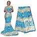 pqdaysun Rhinestones Beading African Net Lace Fabric 5 Yards F50624 (Blue)