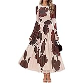 MEROKEETY Women's Long Sleeve Spring Wedding Guest Dress 2026 Crewneck Floral Flowy Mesh Cocktail Maxi Dresses