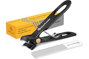 Anti-Splash Wide Jaw Opening Nail Clippers - GlamTweeler Ultra Sharp Extra Large Wide Opening Fingernail and Toenail Clipper with Glass Nail File (Black_Curved)