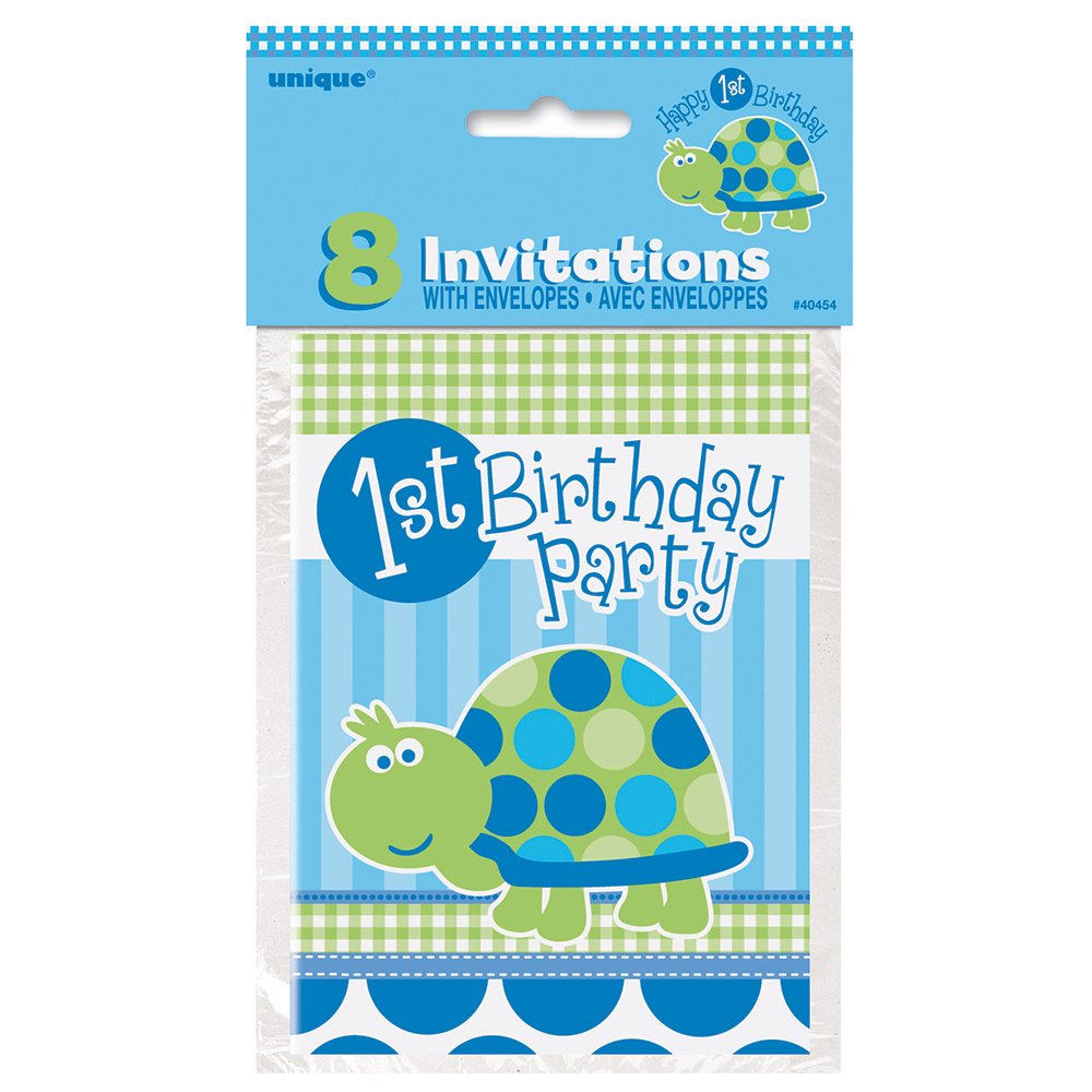 Unique Party 40454 - Blue Turtle 1st Birthday Party Invitations, Pack of 8