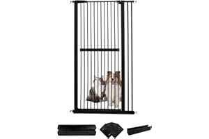 Lumizone Extra Tall Pet Gate 61.02" High Pressure Mounted 34.06"-38.38" Extra Wide (9 Sizes) 1.37" Gap for Cat Dog Children Stairs Doorway Hallway No Drilling Auto-Close (34.06"-38.38", Black)