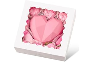 Ocmoiy 10 x 10 x 2.5 Inch Bakery Boxes, 20 Pack Auto-Popup Pie Boxes with Window, White Cookies Treat Box for Chocolate Covered Strawberries, Cocoa Bombs, Donuts, Muffins, Pastries