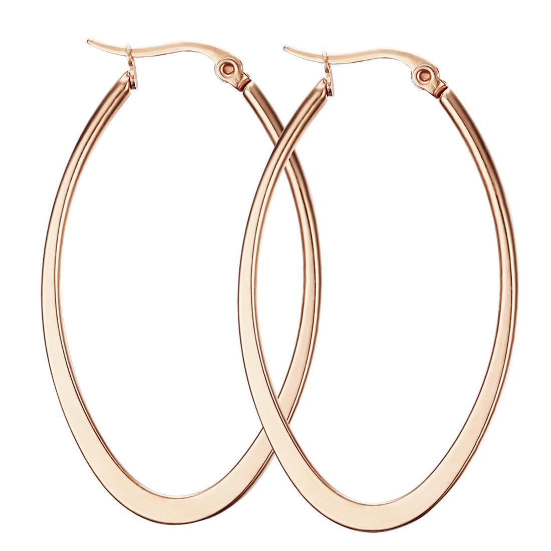 Caimeytie Oval Hoop Earrings for girls Stainless Steel Rose Gold Plated Gift for women Available in Black/Silver/Gold/Rose Gold