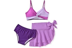HIHA Girls Swimsuit 3 Piece Bikini with Cover Up Skirts Size 6-12